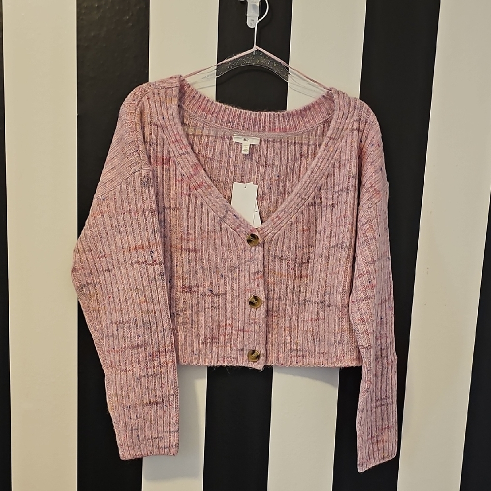 BP Pink Ribbed Button-Up Cardigan